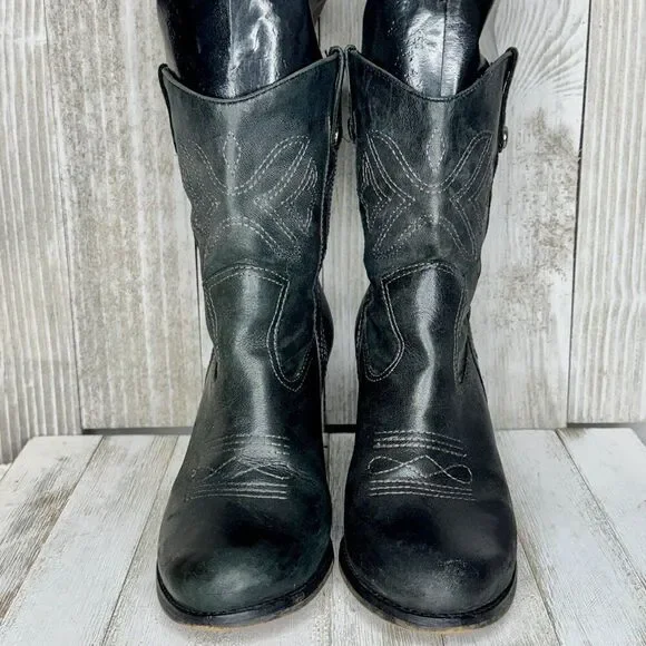 Gianni Bini Black Leather Aces Wild Cowboy Style Boots Size 8.5 - Picture 5 of 11